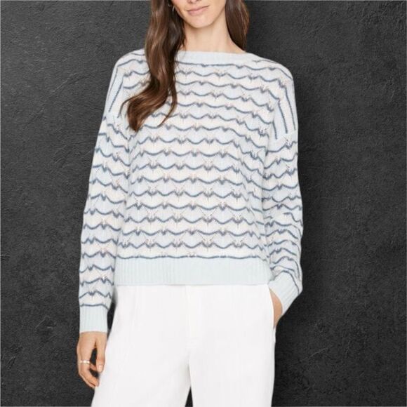 CLUB MONACO Women’s Pointelle Boatneck Sweater in the Size XL in Blue Multi - Picture 6 of 11